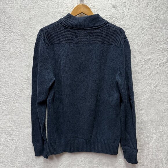 Eddie Bauer Seattle Sweater Mens TL Navy Blue Knit Cotton Mock Neck Quarter-Zip - Picture 5 of 12